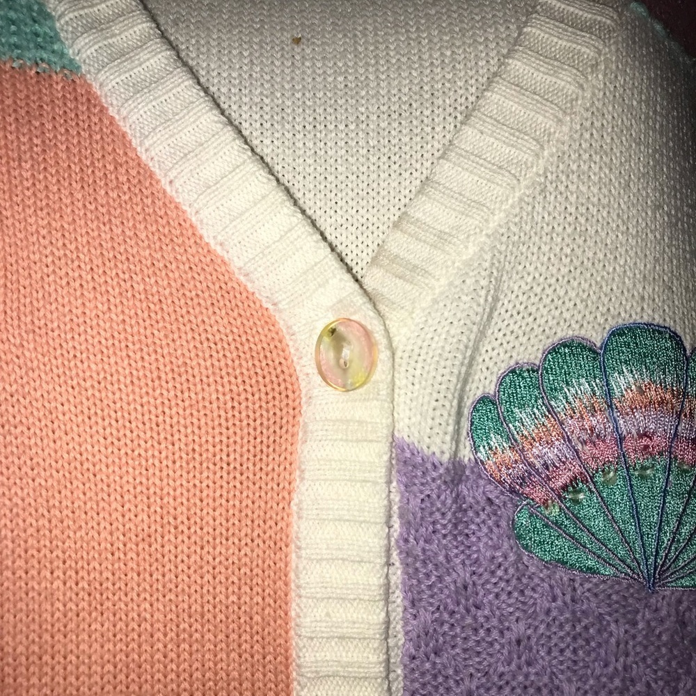 Vtg Womens Koret Petites Short Sleeve Sweater Sz L Fish &Shells Cottagecore - Picture 3 of 5